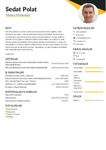 Maden Mühendisi Cv Örnekleri cv indir